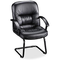 Lorell&trade; Tufted Leather Executive Guest Chair, 40 1/4 inch;H x 25 3/4 inch;W x 28 1/4 inch;D, Black Frame, Black Leather