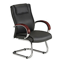 OFM Apex Leather Guest Chair With Wood Accents, Mahogany, 39 inch;H x 25 inch;W x 25 inch;D, Black Frame, Black Leather