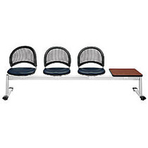 OFM Moon Series Beam Seating, 3 Vinyl Seats, 1 Table, 33 3/4 inch;H x 97 3/4 inch;W x 21 1/2 inch;D, Navy/Gray