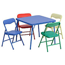 Flash Furniture Kids' Colorful 24 inch; Square Blue Folding Table With 4 Assorted Color Folding Chairs