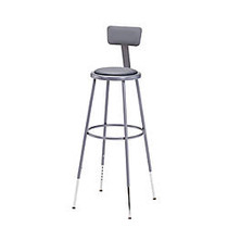 National Public Seating Adjustable Vinyl-Padded Stool With Back, 44 - 53 1/2 inch;H, Gray