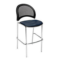 OFM Moon Caf&eacute;-Height Fabric Chairs, Vinyl Seat, 31 1/2 inch;H x 21 3/4 inch;W x 23 inch;D, Navy/Black/Silver, Set Of 2