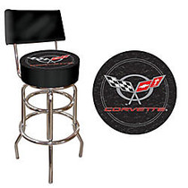 Trademark Global Padded Bar Stool, With Back, Corvette C5, Black/Chrome