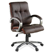 Lorell&trade; Bonded Leather Managerial Swivel Chair, 41 inch;H x 27 inch;W x 32 inch;D, Pewter Frame, Brown Leather