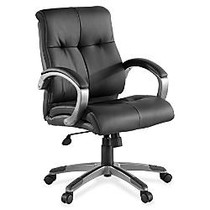 Lorell&trade; Bonded Leather Managerial Swivel Chair, 41 inch;H x 27 inch;W x 32 inch;D, Silver Frame, Black Leather