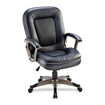 Lorell&trade; Bonded Leather Mid-Back Chair, 43 1/2 inch;H x 27 inch;W x 32 1/2 inch;D, Frame Silver, Black Leather