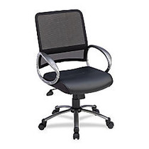 Lorell&trade; Mid-Back Mesh/Bonded Leather Task Chair, 42 inch;H x 25 inch;W x 25 inch;D, Frame Silver, Black Leather