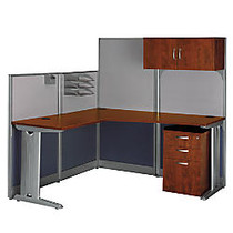 BBF Office-In-An-Hour&trade; L-Shaped Workstation And Storage Accessory Kit, Hansen Cherry, Standard Delivery Service