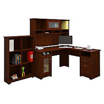 Bush; Cabot Collection Traditional Wood L-Desk With Hutch And Bookcase, 67 inch;H x 91 inch;W x 59 inch;D, Harvest Cherry, Standard Delivery