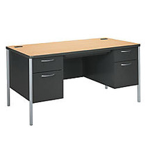 HON; Mentor&trade; Double-Pedestal Desk, 29 1/2 inch;H x 60 inch;W x 30 inch;D, Natural Maple/Charcoal