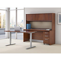Bush Business Furniture Components Elite Height Adjustable Desk With Credenza & Storage, 66 inch;H x 71 inch;W x 95 inch;D, Hansen Cherry, Standard Delivery Service