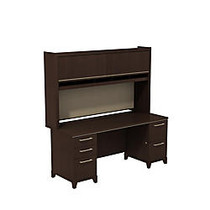 Bush Business Furniture Enterprise Collection Double Pedestal Desk With Credenza & Hutch, 71 1/2 inch;H x 72 inch;W x 30 inch;D, Mocha Cherry, Standard Delivery Service