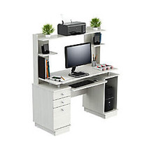 Inval Computer Work Center With Hutch, 53 3/10 inch;H x 49 4/5 inch;W x 18 1/2 inch;D, Laricina White