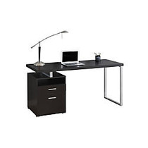 Monarch Specialties Contemporary Computer Desk With Drawers, 30 inch;H x 60 inch;W x 24 inch;D, Cappuccino/Silver