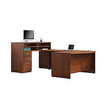 Bush Business Furniture Components Elite Bow-Front U-Station With Standing Height Desk And Storage, 41 1/4 inch;H x 59 1/2 inch;W x 106 5/16 inch;, Hansen Cherry, Standard Delivery Service