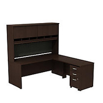 Bush Business Furniture Components L-Desk With Hutch And 3-Drawer Mobile Pedestal, 72 13/16 inch;H x 71 1/16 inch;W x 77 1/16 inch;D, Mocha Cherry, Standard Delivery