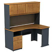 Bush Business Furniture Office Advantage Expandable Corner Desk With 60 inch;W Hutch Storage, Natural Cherry, Premium Delivery Service