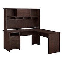 Bush; Buena Vista Collection Transitional Wood L-Desk With Hutch, 66 inch;H x 59 inch;W x 59 inch;D, Madison Cherry, Standard Delivery