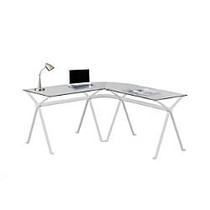 Monarch Specialties  inch;L inch;-Shaped Glass Computer Desk, 29 inch;H x 57 inch;W x 57 inch;D, White