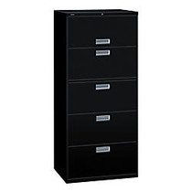 HON; 600-Series Lateral File With Lock, 5 Drawers, 67 inch;H x 30 inch;W x 19 1/4 inch;D, Black