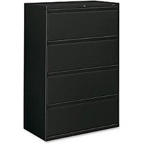 HON; 800-Series Lateral File With Lock, 4 Drawers, 53 inch;H x 36 inch;W x 19 1/4 inch;D, Black