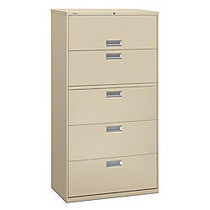 HON; Brigade; 600 Series Lateral File, 5 Drawers, 67 inch;H x 36 inch;W x 19 1/4 inch;D, Putty