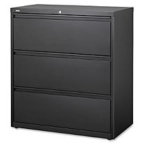 Lorell 3-Drawer Black Lateral Files - 36 inch; x 18.6 inch; x 40.3 inch; - 3 x Drawer(s) for File - Letter, Legal, A4 - Lateral - Locking Drawer, Magnetic Label Holder, Ball-bearing Suspension, Leveling Glide - Black - Steel - Recycled