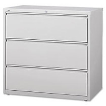 Lorell 3-Drawer Lt. Gray Lateral Files - 42 inch; x 18.6 inch; x 40.3 inch; - 3 x Drawer(s) for File - Letter, Legal, A4 - Lateral - Locking Drawer, Magnetic Label Holder, Ball-bearing Suspension, Leveling Glide - Light Gray - Steel - Recycled