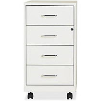 Lorell 4-drawer 26-1/2 inch; Mobile Storage Cabinet - 14.3 inch; x 18 inch; x 26.5 inch; - 4 x Drawer(s) for File - Legal, Letter - Mobility, Lockable, Glide Suspension, Casters - White - Steel - Recycled - Assembly Required