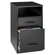Lorell SOHO 18 inch; 2-Drawer Organizer - 14.3 inch; x 18 inch; x 24.5 inch; - 1 x Shelf(ves) - 2 x Drawer(s) for Accessories, File - Letter - Glide Suspension, Conventional Storage Shelf, Pull Handle - Black - Baked Enamel - Plastic, Steel - Recycle