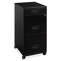 Lorell SOHO 18 inch; 3-Drawer File Cabinet - 14.3 inch; x 18 inch; x 27 inch; - 3 x Drawer(s) for Accessories, File - Letter - Locking Drawer, Glide Suspension - Black - Baked Enamel - Plastic, Steel - Recycled - Assembly Required