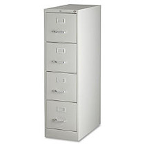 Lorell; Deep Vertical File With Lock, 4 Drawers, 52 inch;H x 15 inch;W x 26 1/2 inch;D, Light Gray
