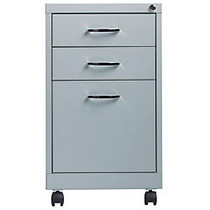 Lorell&trade; Steel Letter-Size Mobile Pedestal File Cabinet, 3 Drawers, 26 inch;H x 15 inch;W x 19 inch;D, Platinum