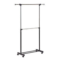 Honey-Can-Do Double-Bar Garment Rack, 73 inch;H x 17 inch;W x 60 inch;D, Chrome/Black