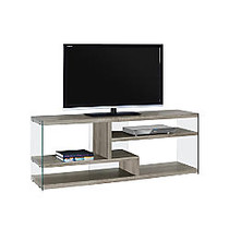 Monarch Specialties Glass TV Stand For Flat-Screen TVs Up To 60 inch;, 24 inch;H x 60 inch;W x 16 inch;D, Dark Taupe