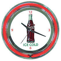 Coca Cola; Neon Clock, Ice Cold Bottle, 14 inch;H x 14 inch;W x 3 inch;D, Red