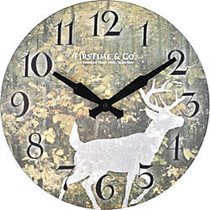 FirsTime; Forest Deer Round Wall Clock, 15 1/2 inch;, Sage/Black