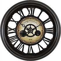 FirsTime; Gear Works Round Wall Clock, 24 inch;, Metallic Black/Brown