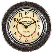 FirsTime; Gourmet Caf&eacute; Coffee Bean Round Wall Clock, 7 1/2 inch;, Brown/Silver