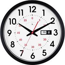FirsTime; Harris Day/Date Round Wall Clock, 14 inch;, Black/White