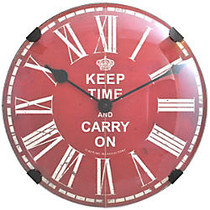 FirsTime; Keep Time Round Dome Wall Clock, 16 inch;, Aged Red