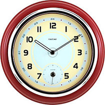 FirsTime; Kitchen Round Wall Clock, 12 1/2 inch;, Red/Chrome