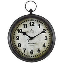 FirsTime; Metal Pocket Watch Round Wall Clock, 15 1/2 inch;, Brown