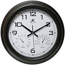Infinity Instruments Round Wall Clock With Hygrometer/Thermometer, 18 inch;, Black/White