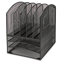 Lorell Mesh Horizontal Vertical Desktop Organizer - 5 Compartment(s) - 13 inch; Height x 9.5 inch; Width x 11.4 inch; Depth - Black - Steel - 1Each