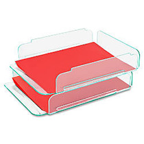 Lorell&trade; Stacking Letter Trays, 14 3/4 inch; x 10 1/2 inch; x 11 3/16 inch;, Clear/Green Edge, Pack Of 2