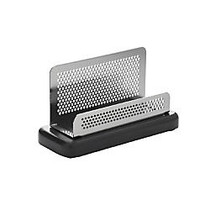 Rolodex; Distinctions&trade; Punched Metal And Wood Business Card Holder, Black/Pewter
