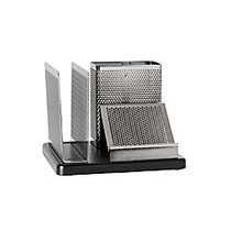 Rolodex; Distinctions&trade; Punched Metal And Wood Desk Organizer, Black/Pewter