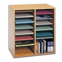 Safco; Adjustable Wood Literature Organizer, 20 inch;H x 19 1/2 inch;W x 11 3/4 inch;D, 16 Compartments, Oak