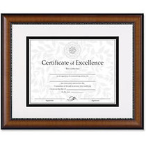 DAX Prestige Document Frame - 16.25 inch; x 13.25 inch; Frame Size - Holds 11 inch; x 8.50 inch; Insert - Desktop - Vertical, Horizontal - Easel Back - Glass - Black, Walnut